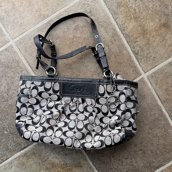 Coach Handbags - Coach Black and Cream Signature Shoulder Bag